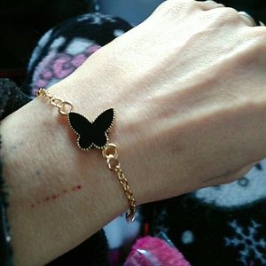 🆕 Gold Tone Black Enamel Butterfly Bracelet